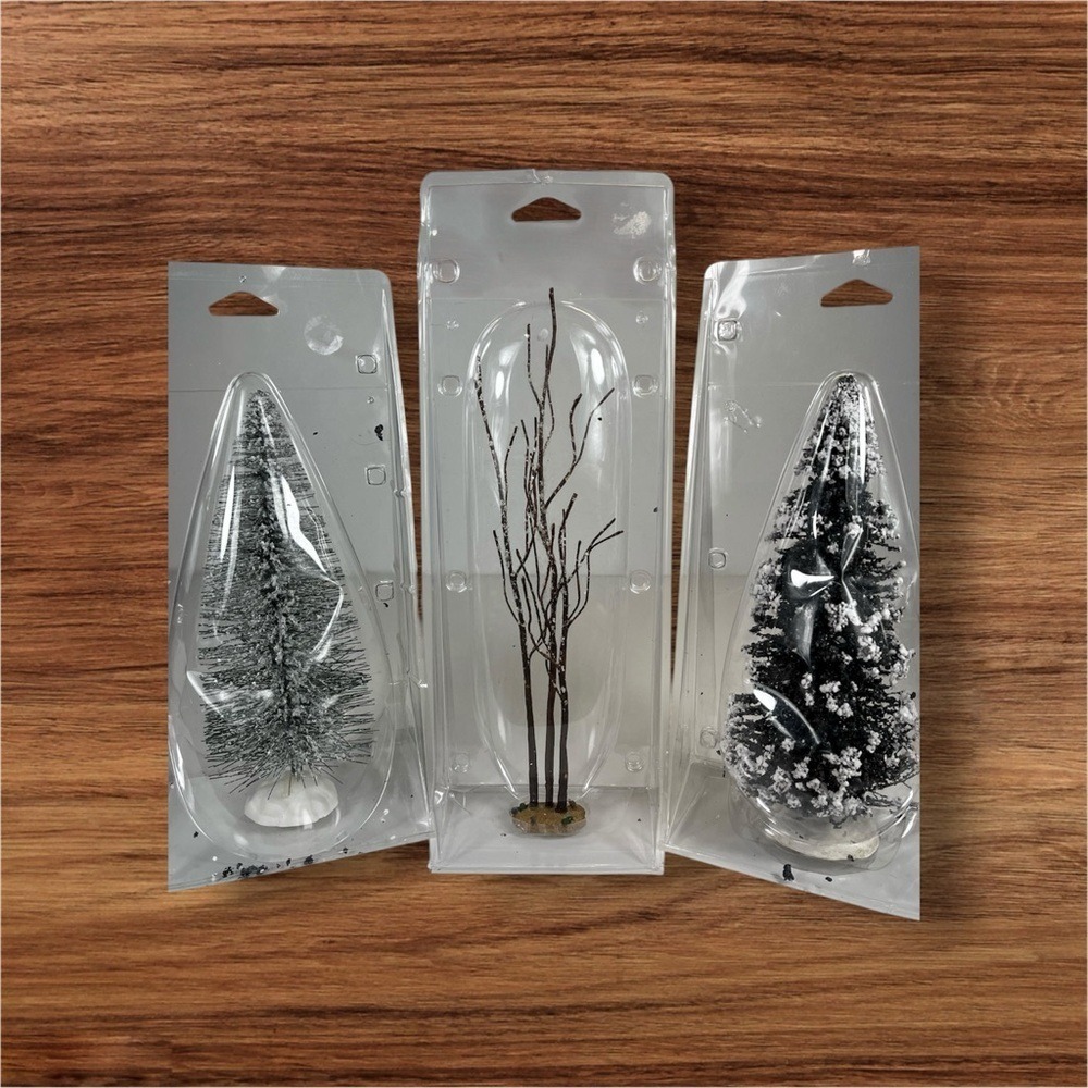 Lemax Tree Lot 10" 2001 Sycamore, 1994 Frosted Pine, Snowy Evergreen